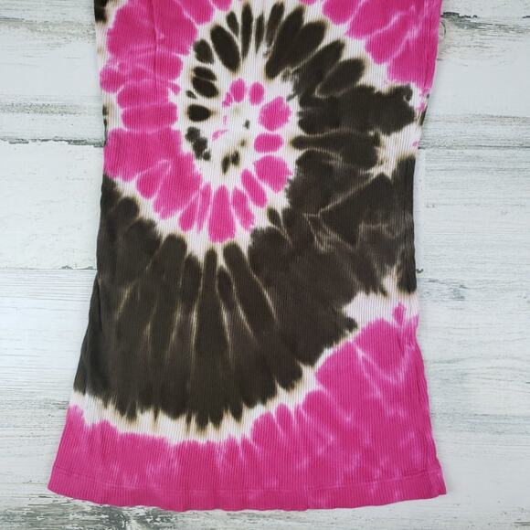 NWOT Point Sportswear Ribbed Tie Dye Pink Brown Spiral Tank Top Size Medium - Picture 7 of 9